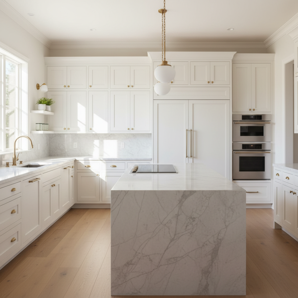Upscale kitchen with integrated Monogram-style appliances